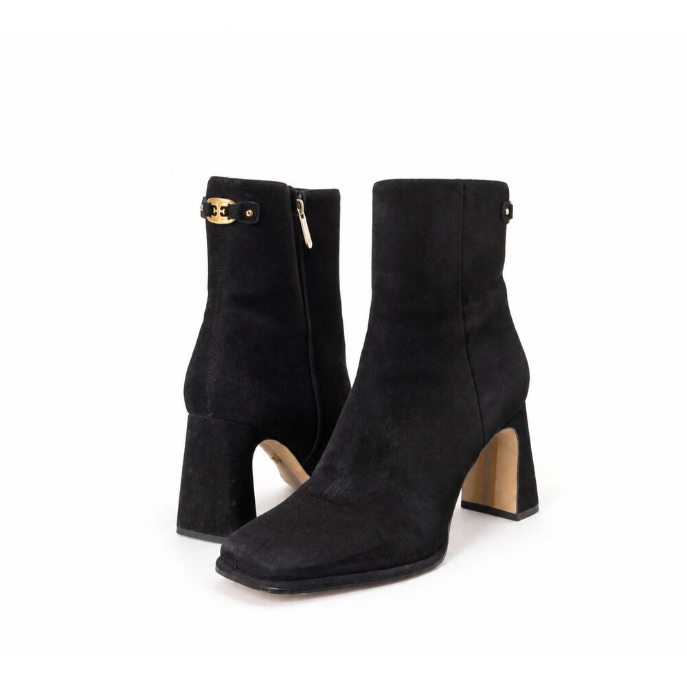 Sam Edelman Black Suede Ankle Boots Women 9.5 Square Toe Chunky Heel Chic